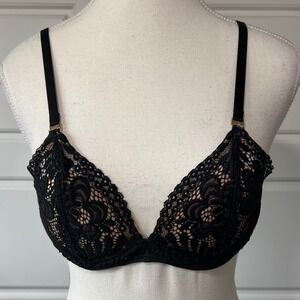 Aerie Real Power Wireless Lace Bra‎ Black Lined Adjustable Straps 34A